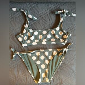 Xhilaration Green Polka Dot bikini Swimsuit. Top = Medium and bottoms = Large.